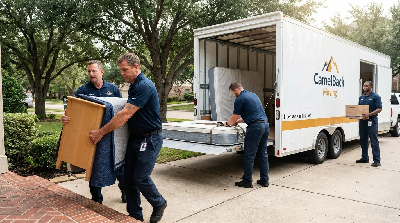 Crew loading residential truck for cross-state move from Utuado, PR